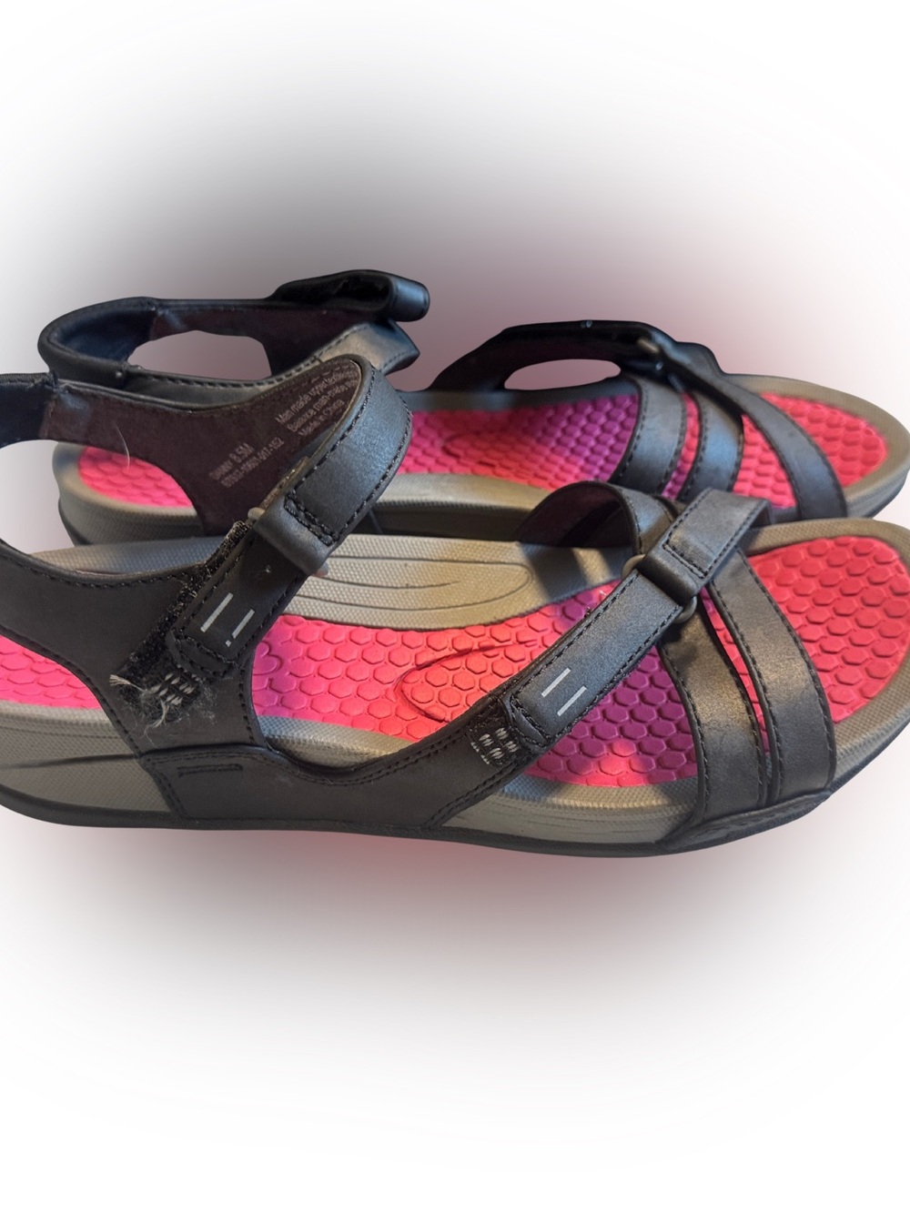 BareTraps Black Sandals with Pink Footbed